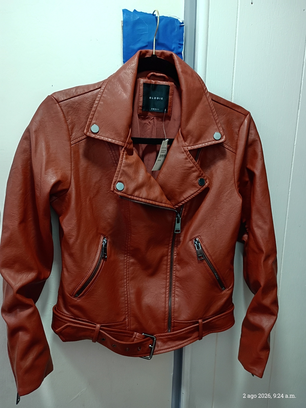 Elodie Women's Burnt Orange Faux Leather Moto Jacket
